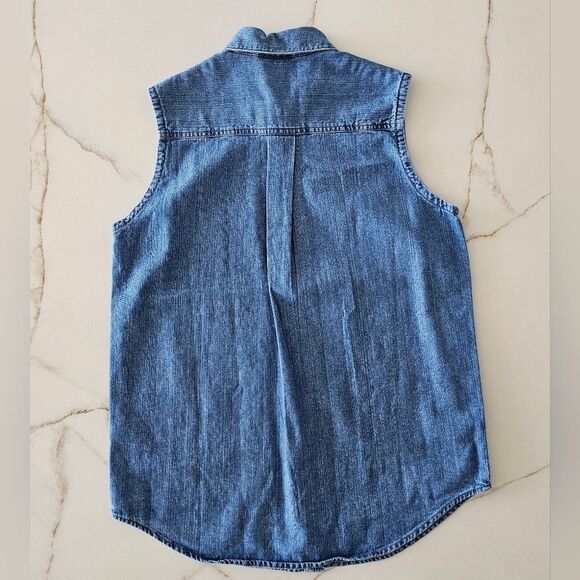 NEW Hard Rock Cafe Sleeveless Denim Shirt Button Front Sz L CHICAGO - Picture 12 of 14